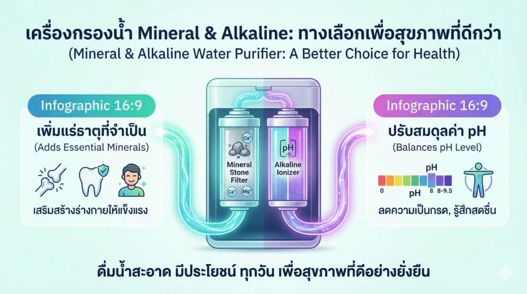 เครื่องกรองน้ำ Mineral & Alkaline เพิ่มแร่ธาตุ ปรับสมดุล pH เพื่อสุขภาพที่ดี