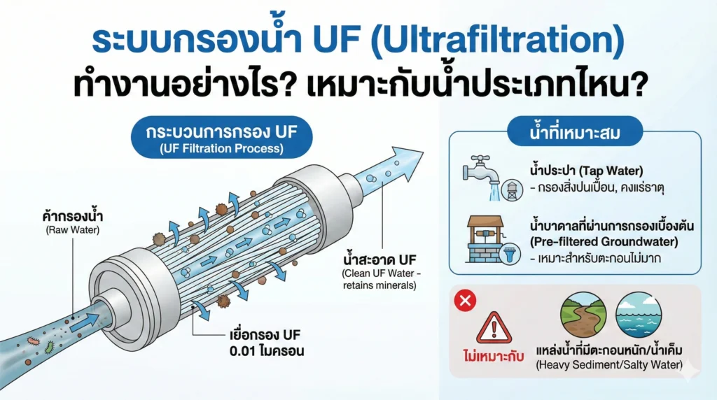 ระบบกรองน้ำ UF (Ultrafiltration) ทำงานอย่างไร? เหมาะกับน้ำประเภทไหน?