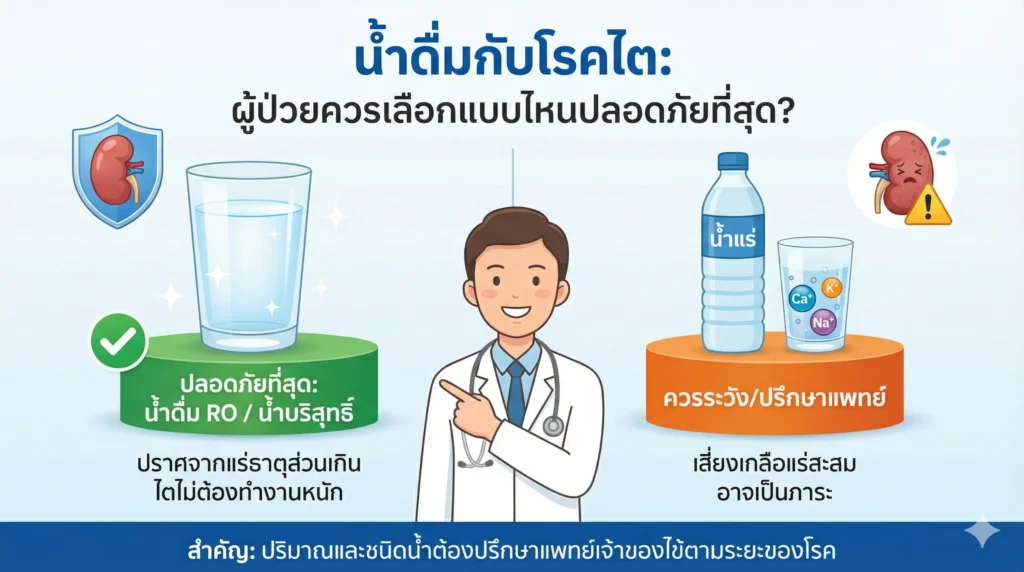 น้ำดื่มกับโรคไต: ผู้ป่วยโรคไตควรเลือกน้ำแบบไหนปลอดภัยที่สุด?