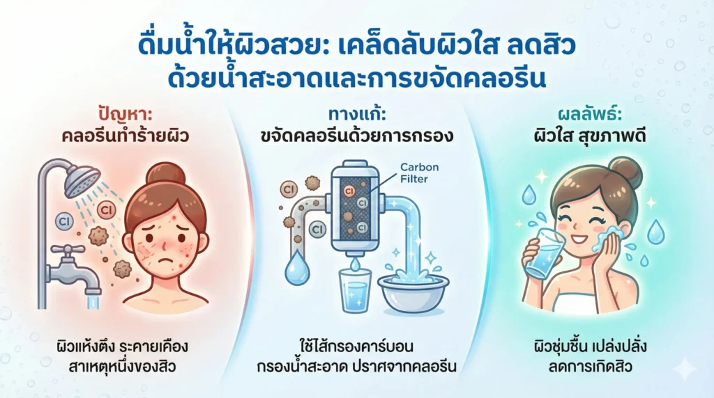 ดื่มน้ำให้ผิวสวย: เคล็ดลับผิวใสลดสิวด้วยน้ำสะอาดและการขจัดคลอรีน