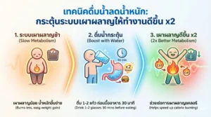 เทคนิคดื่มน้ำลดน้ำหนัก: กระตุ้นระบบเผาผลาญให้ทำงานดีขึ้น x2