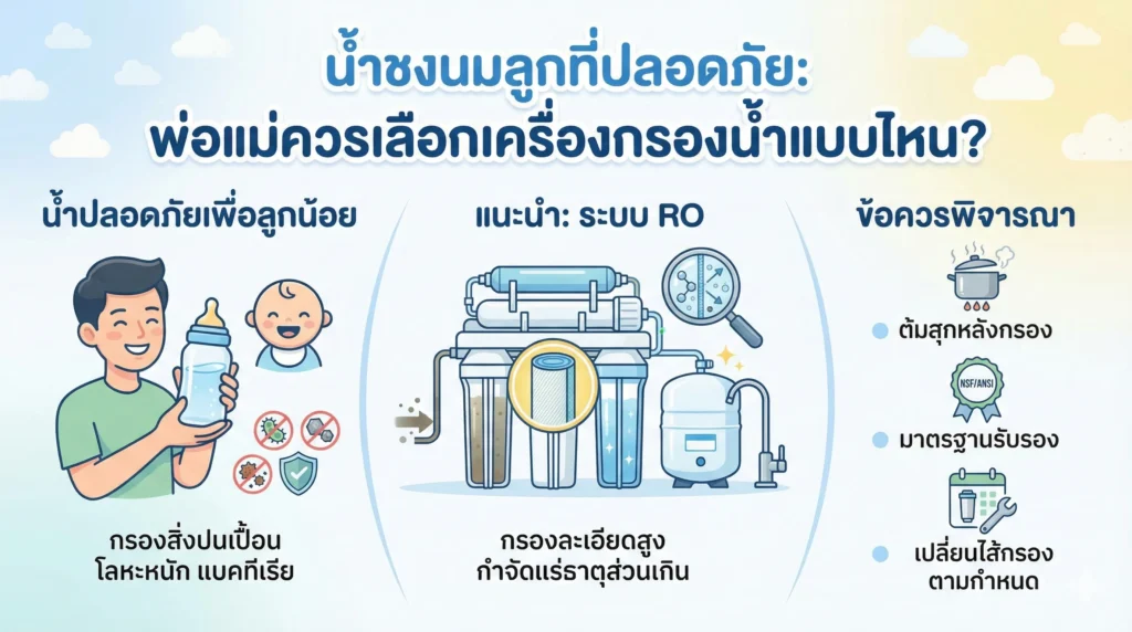 น้ำชงนมลูกที่ปลอดภัย: พ่อแม่ควรเลือกเครื่องกรองน้ำแบบไหน?