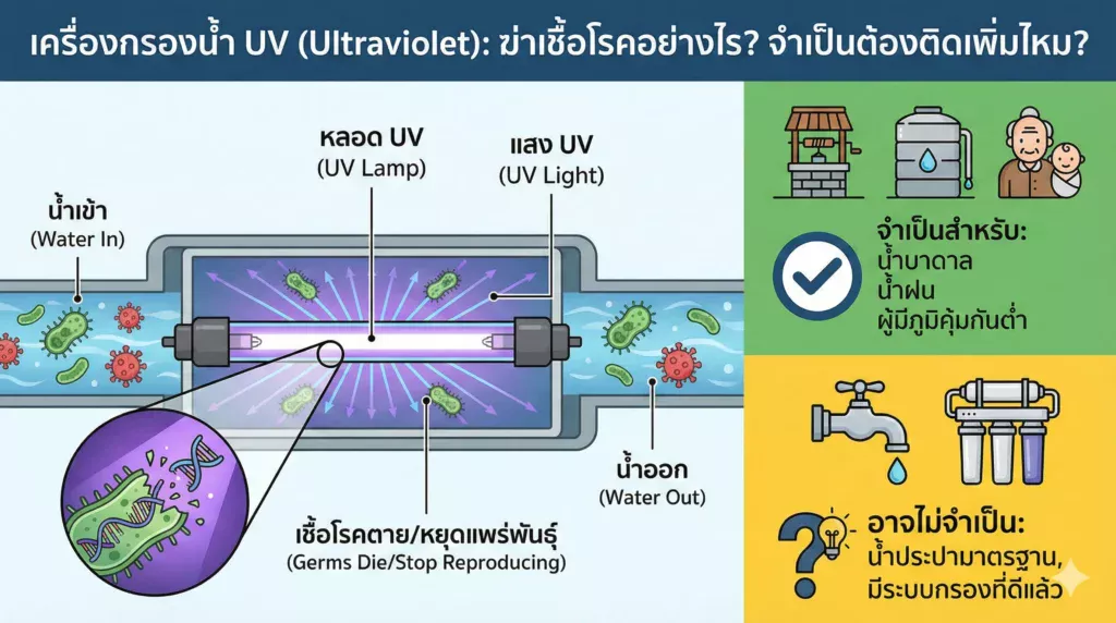 เครื่องกรองน้ำ UV (Ultraviolet) ฆ่าเชื้อโรคได้อย่างไร? จำเป็นต้องติดเพิ่มไหม?