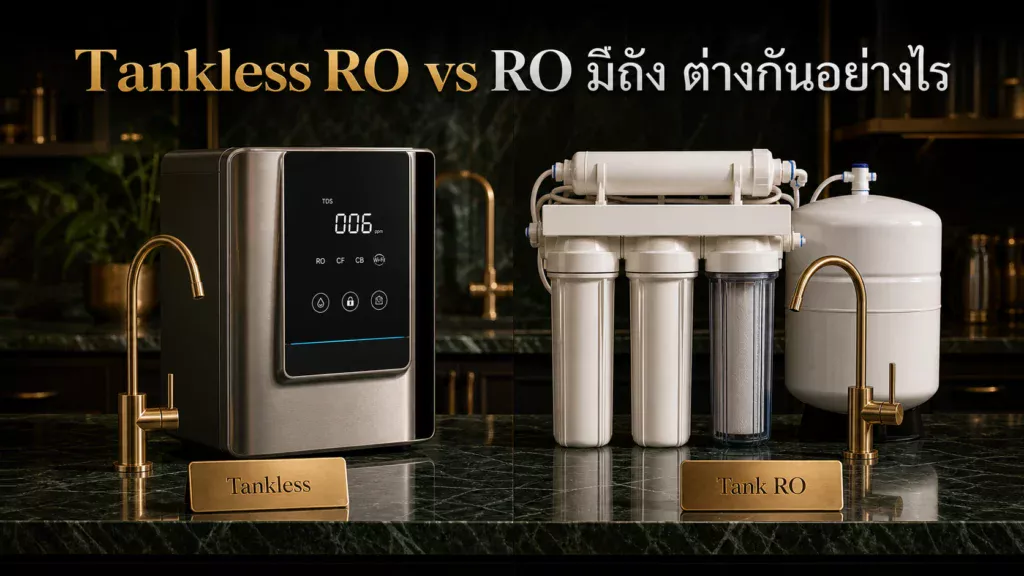 Tankless RO vs RO มีถัง ต่างกันอย่างไร เลือกไหนคุ้มกว่า ปี 2026?